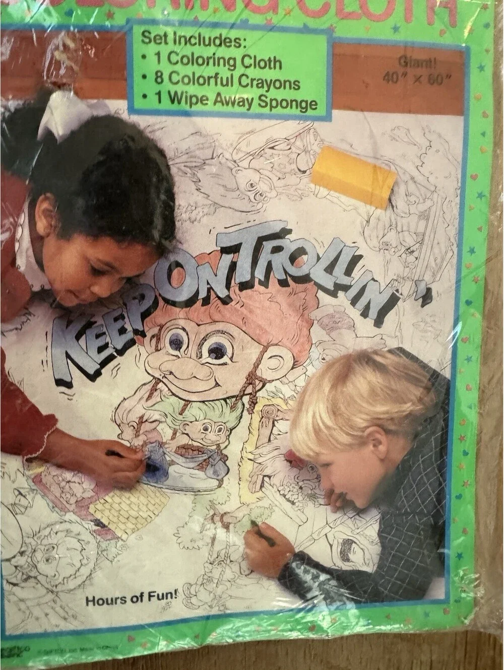 Vintage Troll Coloring Cloth “Keep On Trollin’” 40”x60” Unused Giftco Inc 1980s